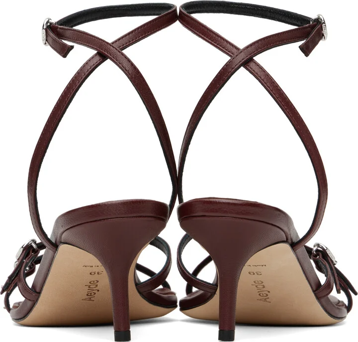 Aeyde Burgundy Libby Leather Kitten Heeled Sandals - Image 2