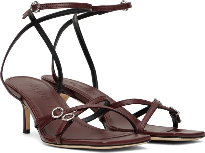 Aeyde Burgundy Libby Leather Kitten Heeled Sandals - Image 4