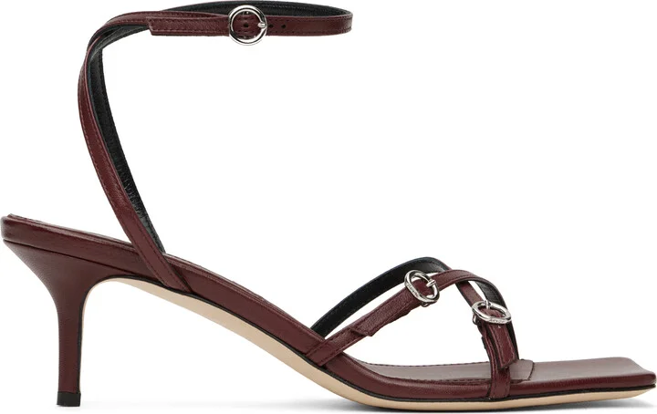 Aeyde Burgundy Libby Leather Kitten Heeled Sandals