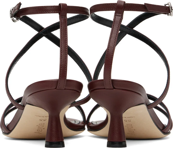 Aeyde Burgundy Maeve Leather Heeled Sandals - Image 2