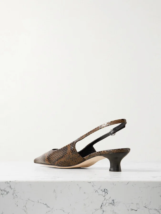 Aeyde - Catrina Snake-effect Leather Slingback Pumps - Brown - Image 3