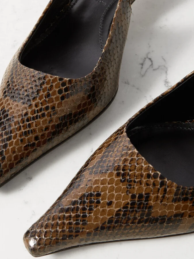 Aeyde - Catrina Snake-effect Leather Slingback Pumps - Brown - Image 4
