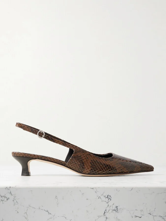 Aeyde - Catrina Snake-effect Leather Slingback Pumps - Brown