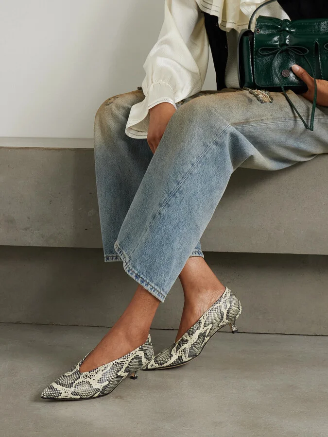Aeyde - Clara Snake-effect Leather Pumps - Animal print - Image 2