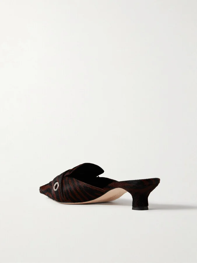 Aeyde - Danielle Buckle-embellished Zebra-print Pony Hair Mules - Brown - Image 3