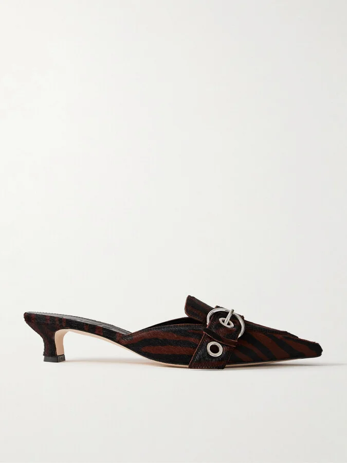 Aeyde - Danielle Buckle-embellished Zebra-print Pony Hair Mules - Brown