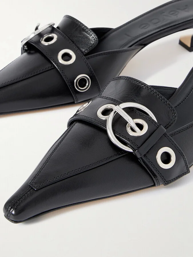 Aeyde - Danielle Buckled Leather Mules - Black - Image 4