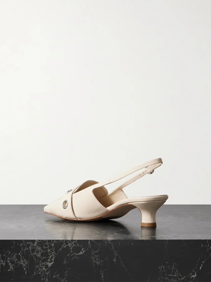 Aeyde - Davina Buckled Leather Slingback Pumps - Cream - Image 3
