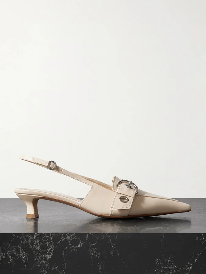 Aeyde - Davina Buckled Leather Slingback Pumps - Cream