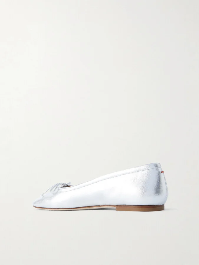 Aeyde - Delfina Bow-detailed Metallic Leather Ballet Flats - Silver - Image 3