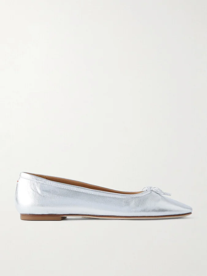 Aeyde - Delfina Bow-detailed Metallic Leather Ballet Flats - Silver