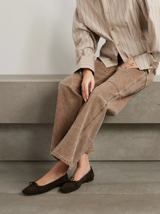 Aeyde - Delfina Bow-detailed Suede Ballet Flats - Brown - Image 2