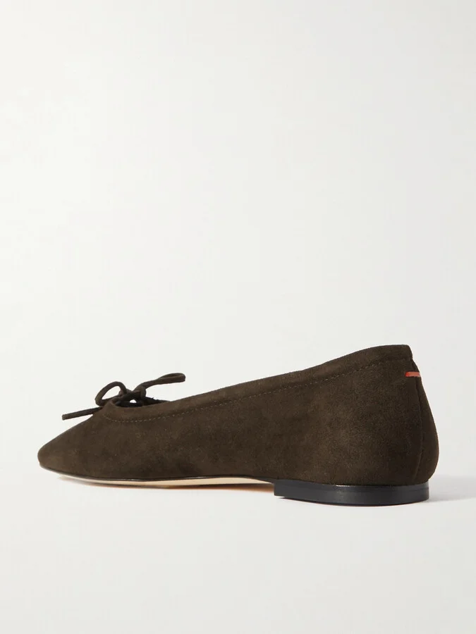 Aeyde - Delfina Bow-detailed Suede Ballet Flats - Brown - Image 3