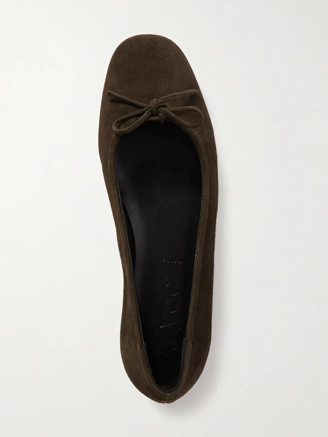 Aeyde - Delfina Bow-detailed Suede Ballet Flats - Brown - Image 5