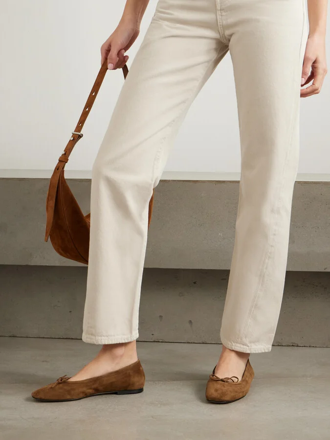 Aeyde - Delfina Bow-detailed Suede Ballet Flats - Brown - Image 2