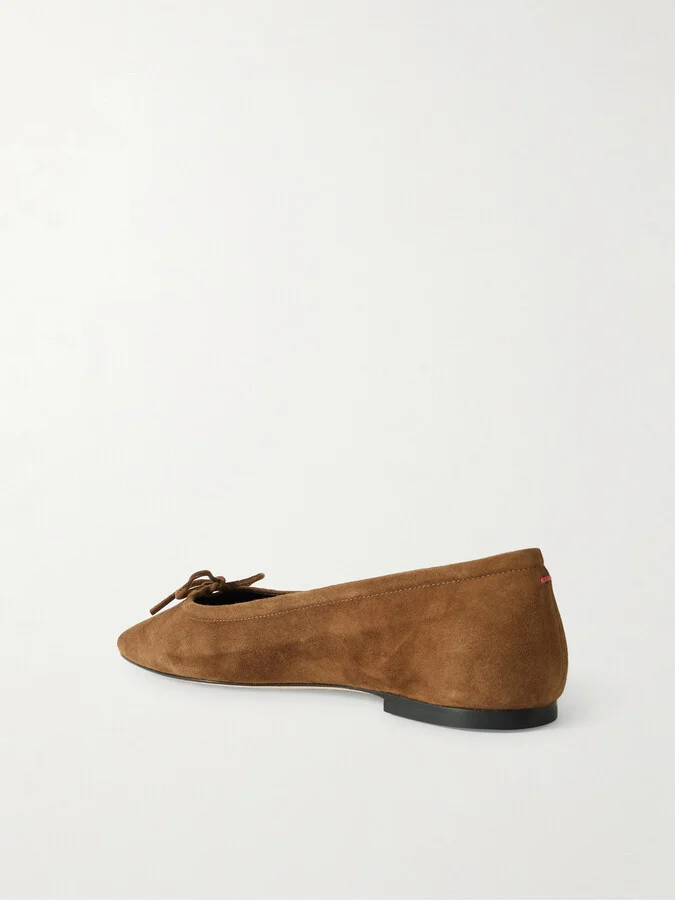 Aeyde - Delfina Bow-detailed Suede Ballet Flats - Brown - Image 3