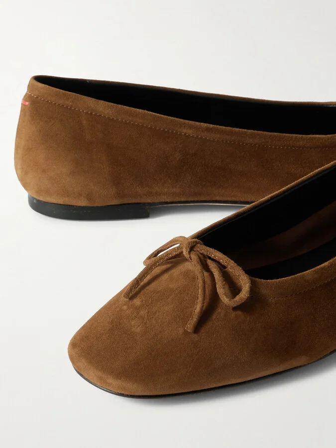 Aeyde - Delfina Bow-detailed Suede Ballet Flats - Brown - Image 4