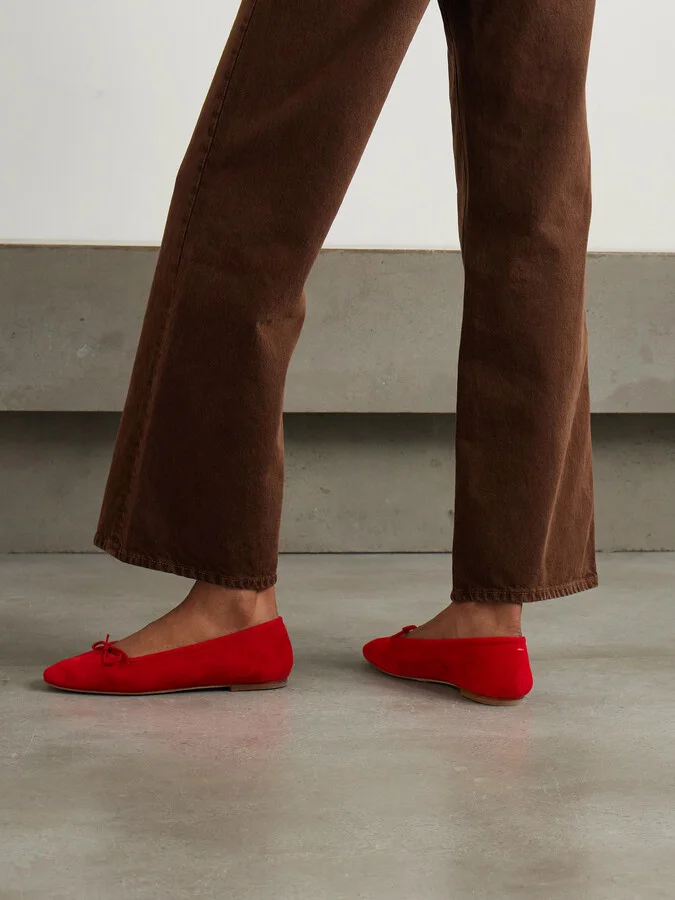 Aeyde - Delfina Suede Ballet Flats - Red - Image 2