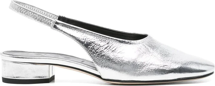 Aeyde Dua Crackle Laminated Calf Leather Silver Shoes