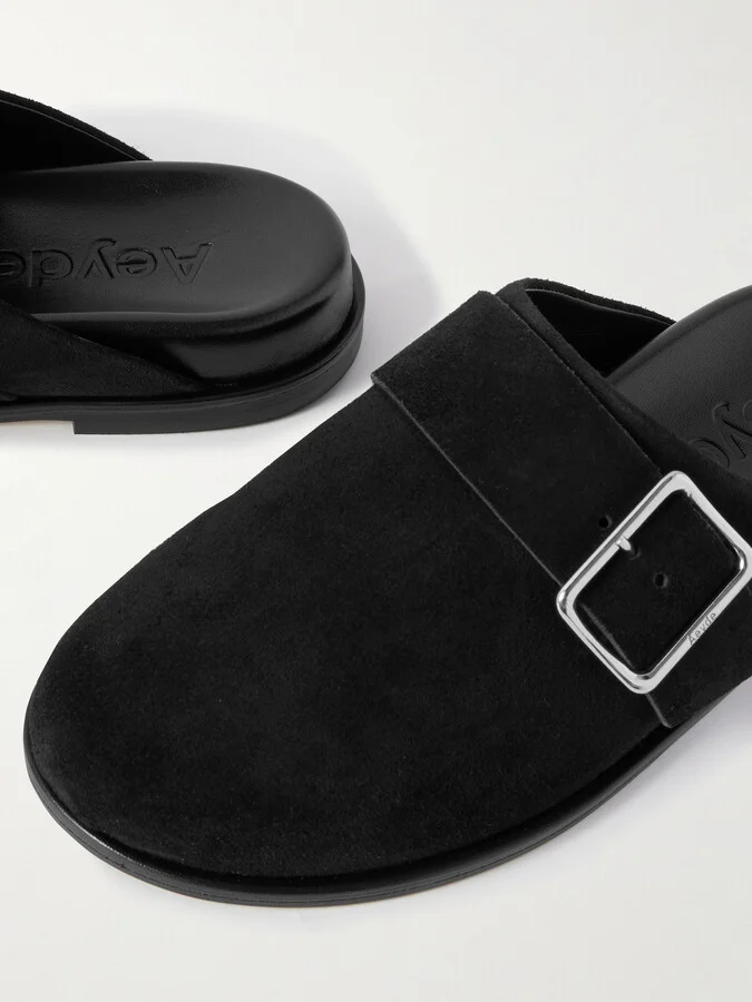 Aeyde - Finja Buckled Suede Mules - Black - Image 4