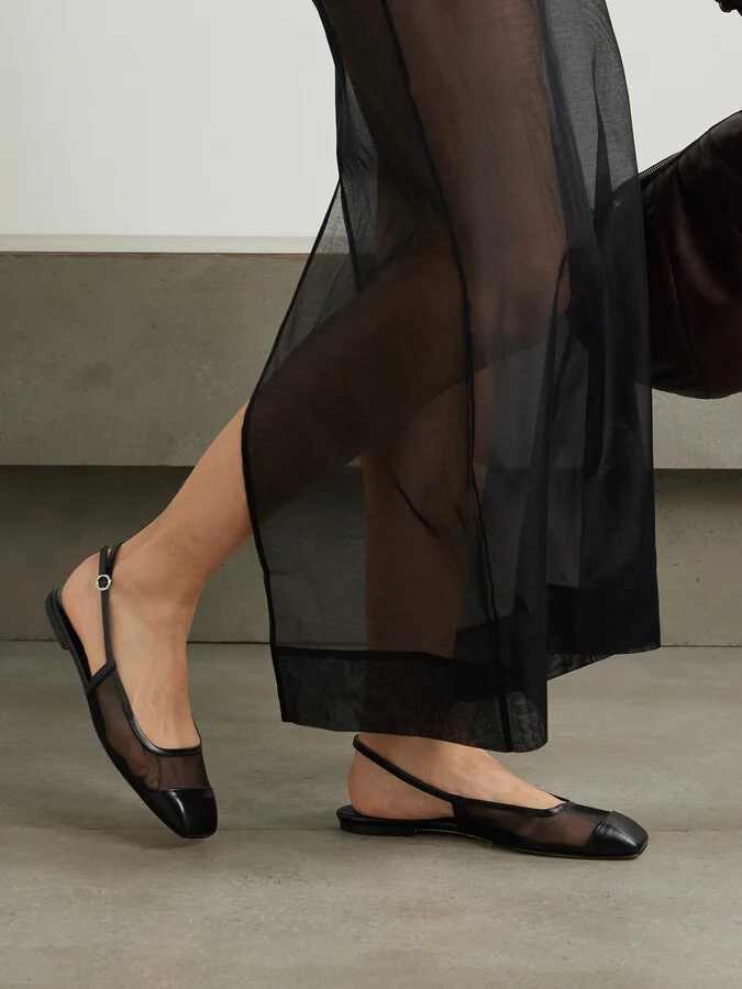 Aeyde - Geraldine Leather-trimmed Mesh Slingback Ballet Flats - Black - Image 2