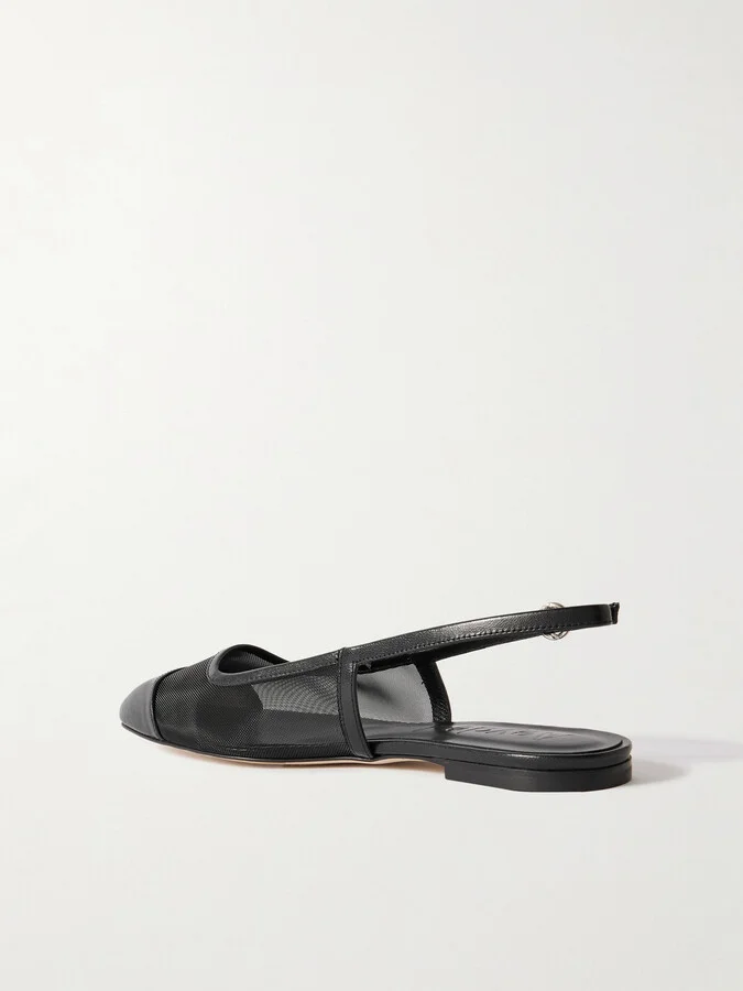 Aeyde - Geraldine Leather-trimmed Mesh Slingback Ballet Flats - Black - Image 3
