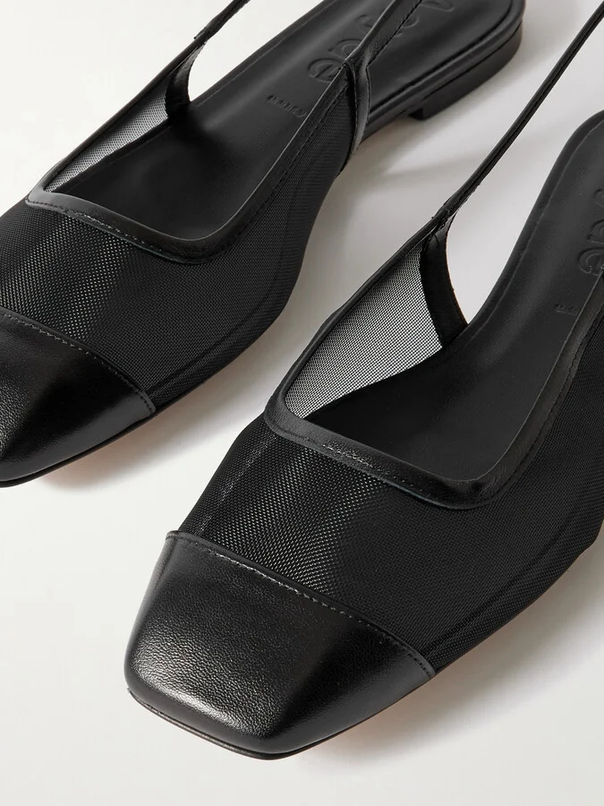 Aeyde - Geraldine Leather-trimmed Mesh Slingback Ballet Flats - Black - Image 4