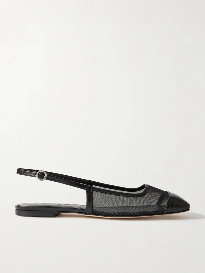 Aeyde - Geraldine Leather-trimmed Mesh Slingback Ballet Flats - Black