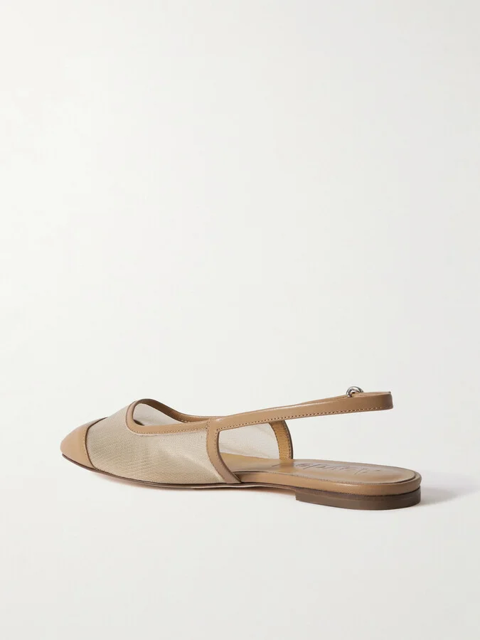 Aeyde - Geraldine Leather-trimmed Mesh Slingback Ballet Flats - Neutrals - Image 3