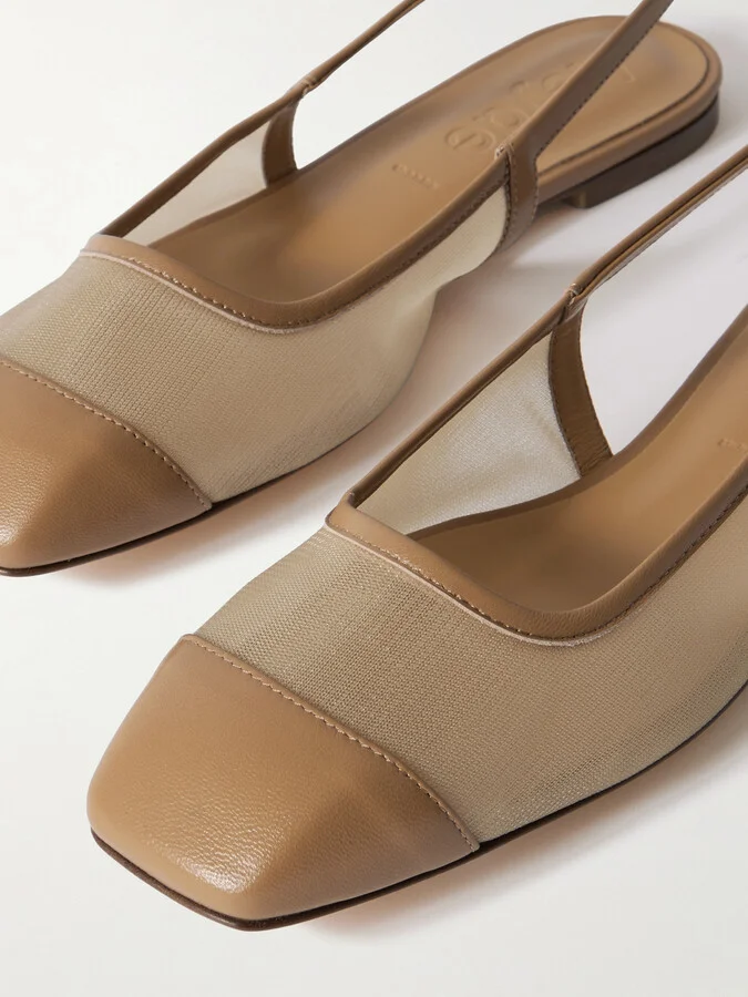 Aeyde - Geraldine Leather-trimmed Mesh Slingback Ballet Flats - Neutrals - Image 4