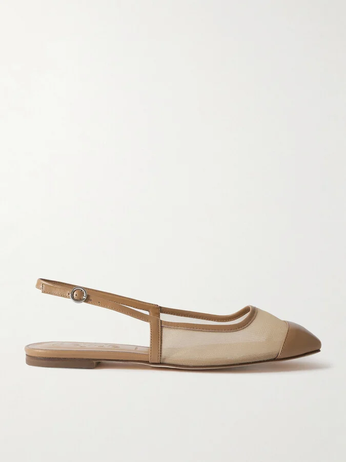 Aeyde - Geraldine Leather-trimmed Mesh Slingback Ballet Flats - Neutrals