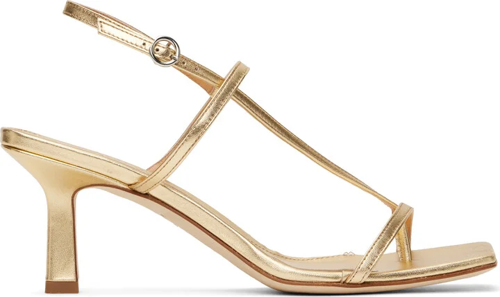 Aeyde Gold Elise Leather Toe-Post Heeled Sandals