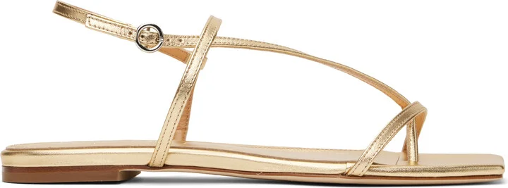 Aeyde Gold Ella Leather Toe-Post Sandals