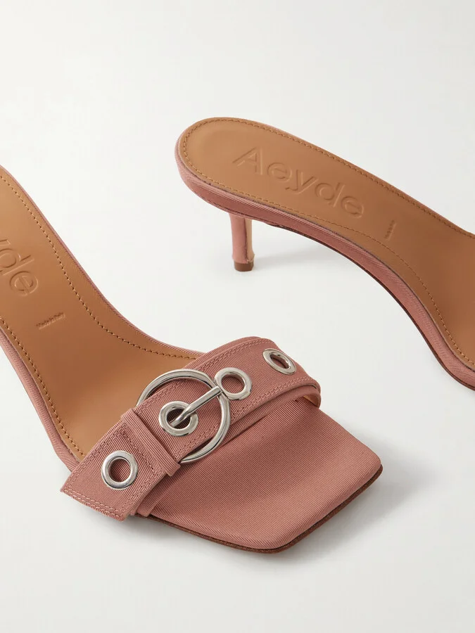 Aeyde - Ilvy Buckle-embellished Faille Mules - Pink - Image 4