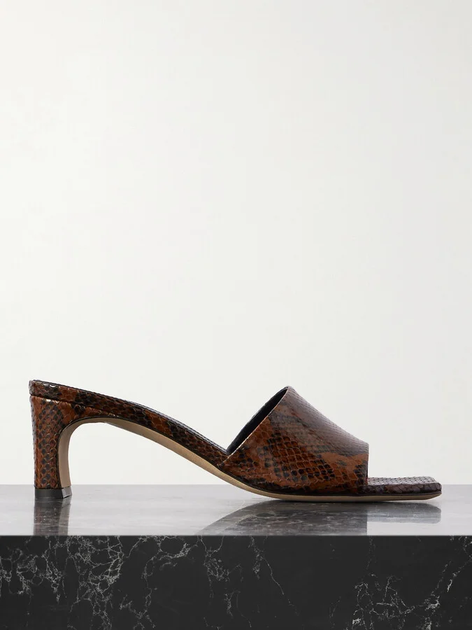 Aeyde - Jeanie Snake-effect Leather Mules - Brown