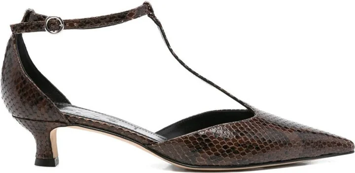 Aeyde Liz Snake Print Calf Leather Moka Shoes