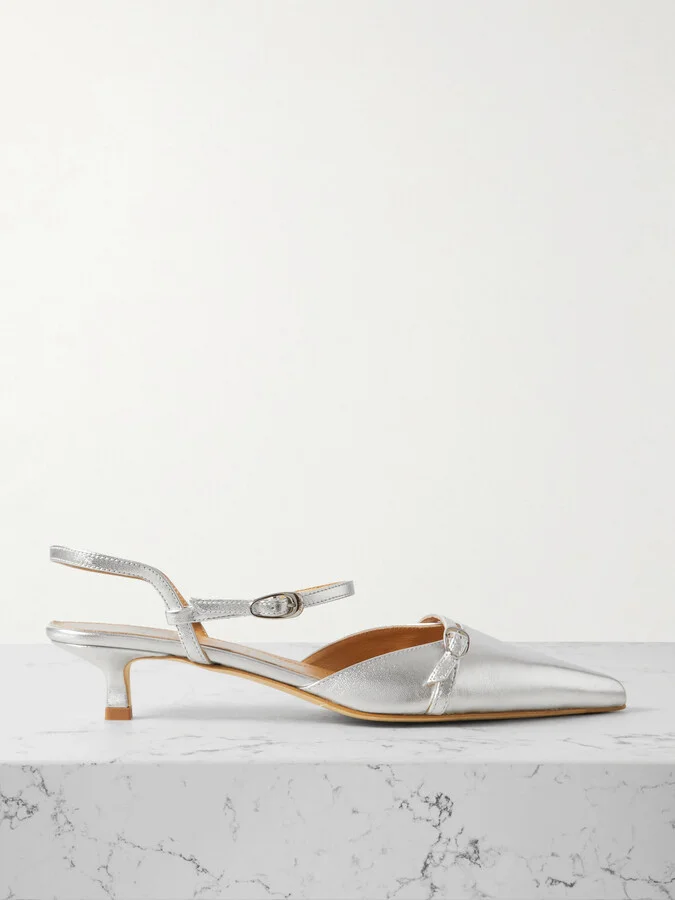Aeyde - Melia Buckled Metallic Leather Slingback Pumps - Silver