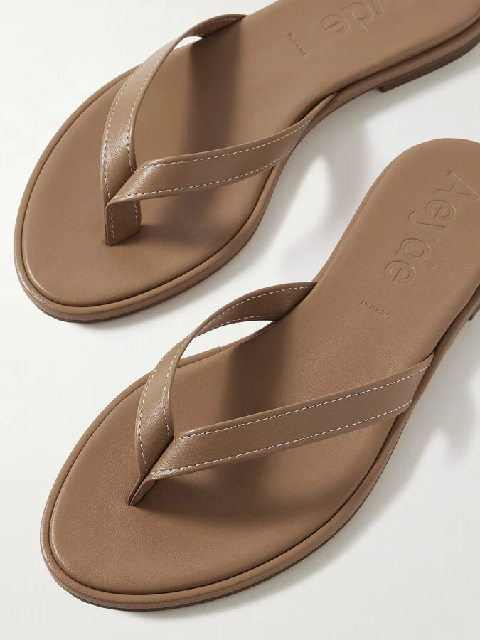 Aeyde - Melody Leather Flip Flops - Brown - Image 4