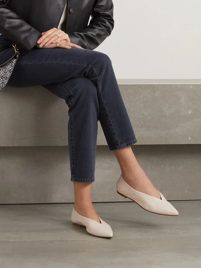 Aeyde - Moa Leather Point-toe Flats - Cream - Image 2