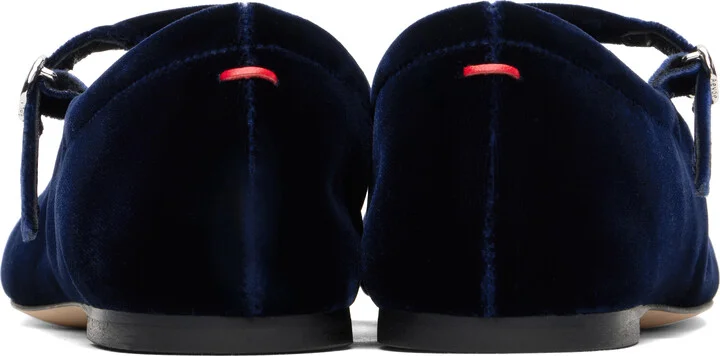 Aeyde Navy Uma Velvet Mary-Jane Ballerina Flats - Image 2