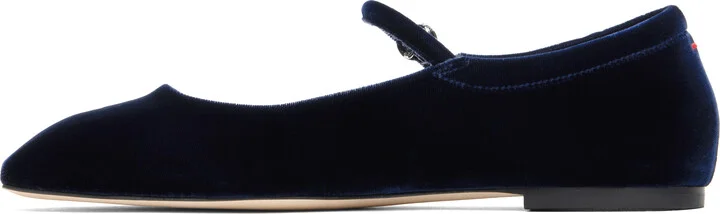 Aeyde Navy Uma Velvet Mary-Jane Ballerina Flats - Image 3