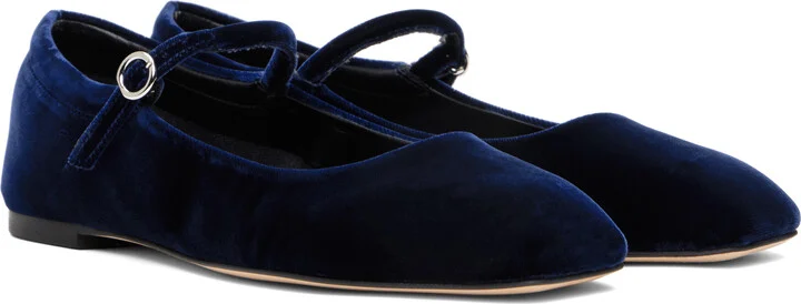 Aeyde Navy Uma Velvet Mary-Jane Ballerina Flats - Image 4