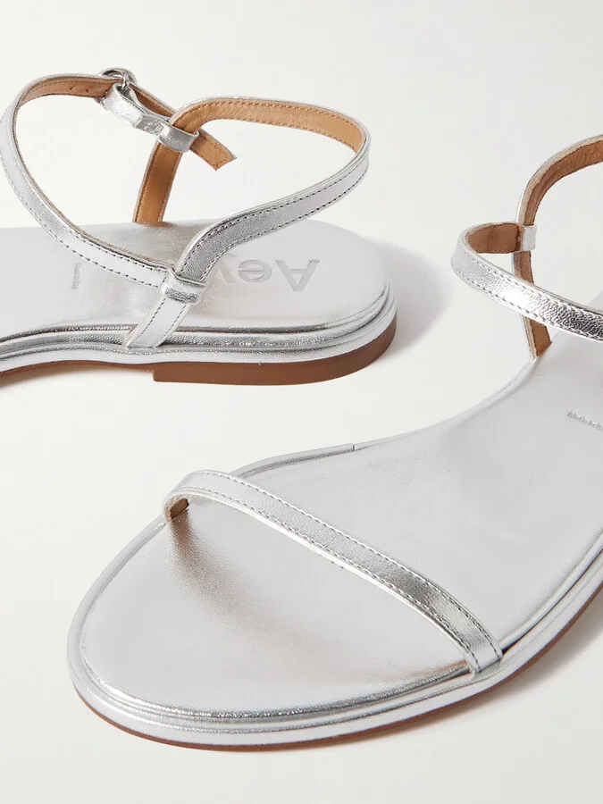 Aeyde - Nettie Metallic Leather Sandals - Silver - Image 4