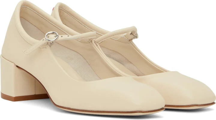 Aeyde Off-White Aline Leather Mary-Jane Heels - Image 4