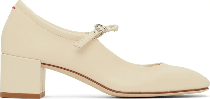Aeyde Off-White Aline Leather Mary-Jane Heels