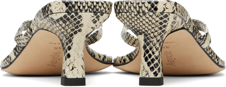 Aeyde Off-White & Black Wilma Leather Toe-Post Heeled Sandals - Image 2