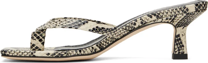 Aeyde Off-White & Black Wilma Leather Toe-Post Heeled Sandals - Image 3