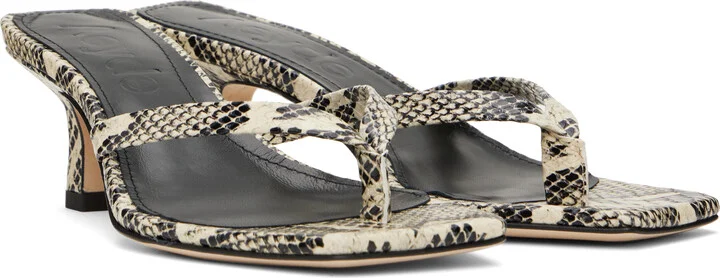 Aeyde Off-White & Black Wilma Leather Toe-Post Heeled Sandals - Image 4