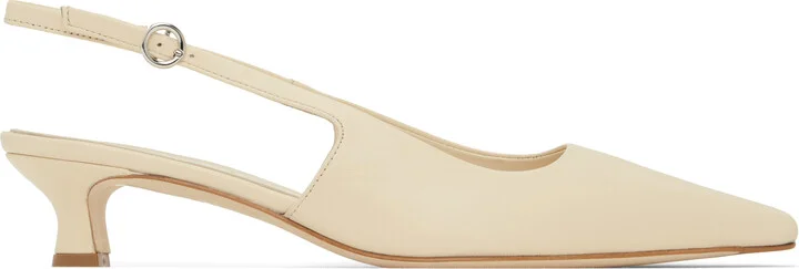 Aeyde Off-White Catrina Leather Slingback Heels