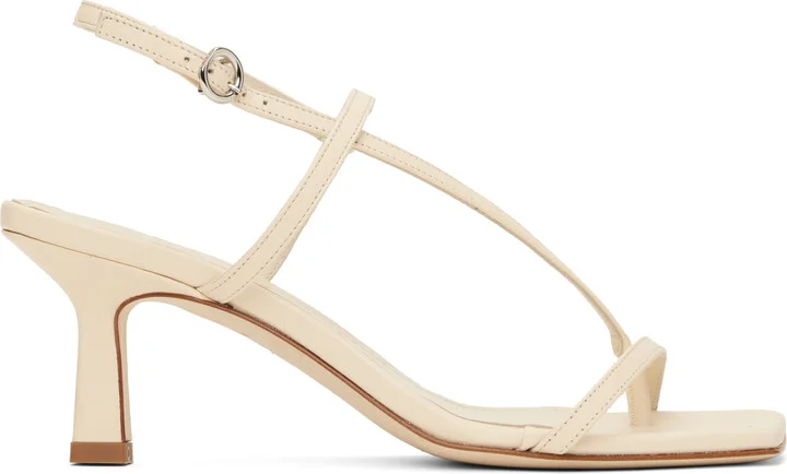 Aeyde Off-White Elise Leather Toe-Post Heeled Sandals